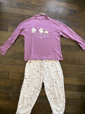 Women’s cozy Cupcake Pajama Set - Pink Top with Cream Pants